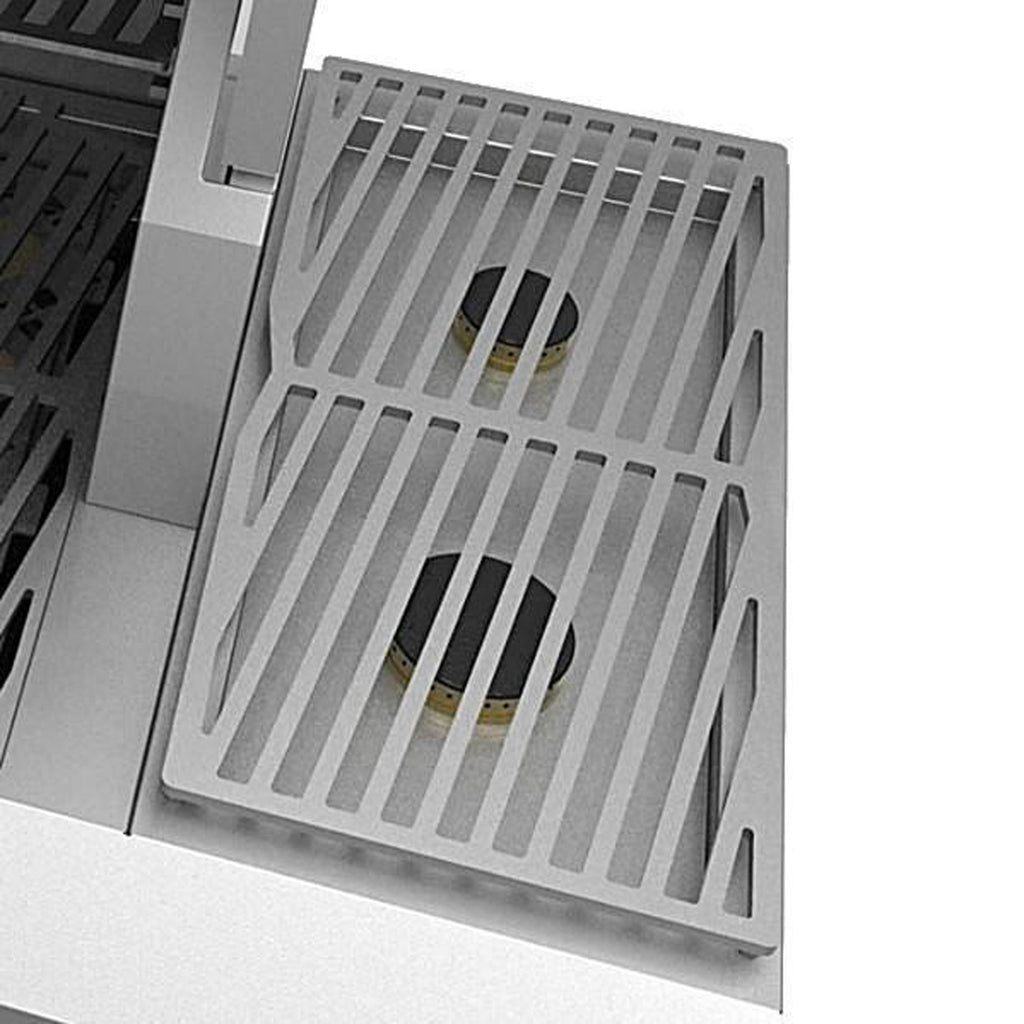 Stainless drip tray with vented heat shield panel under the cooking area