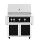 Freestanding 36-inch gas grill with black control panel and matching black side doors.