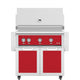 Freestanding 36-inch gas grill with red control panel and matching red side doors.