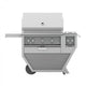 Freestanding 36-inch gas grill in stainless with front burner knobs and side shelf