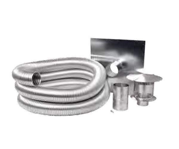 Compressed aluminum flexible gas liner kit with coiled liner and fittings