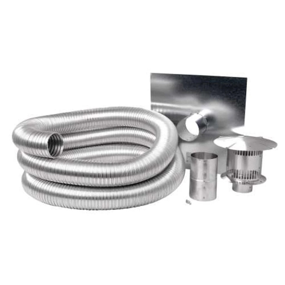 Flexible aluminum gas liner kit, 6-in silver coiled duct with fittings and clamp