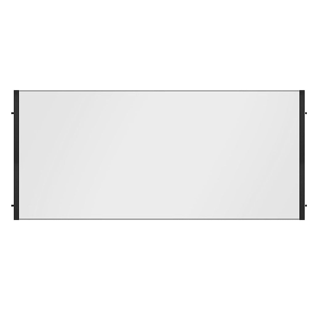 Firebox front glass pane with black side brackets, clear rectangular panel