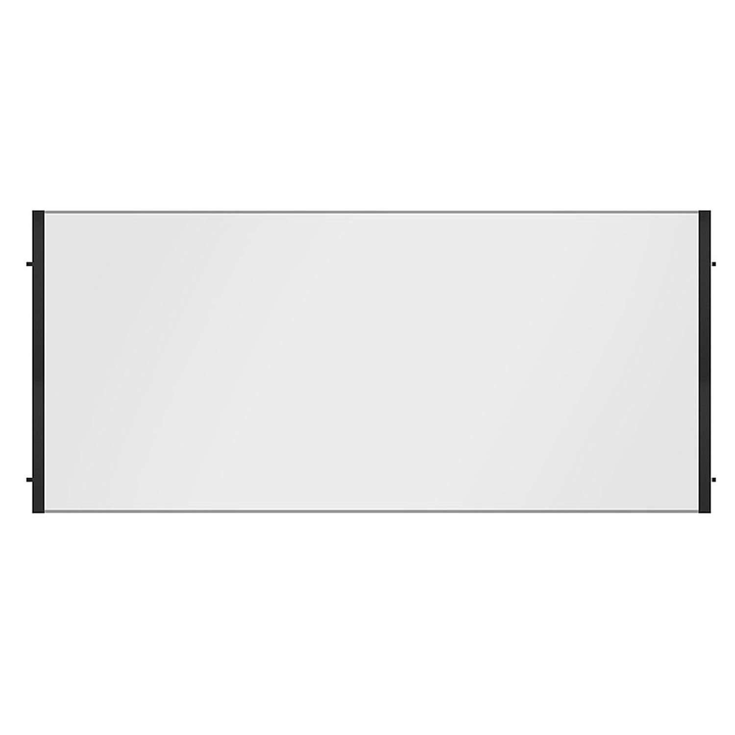Firebox front glass pane with black side brackets, clear rectangular panel