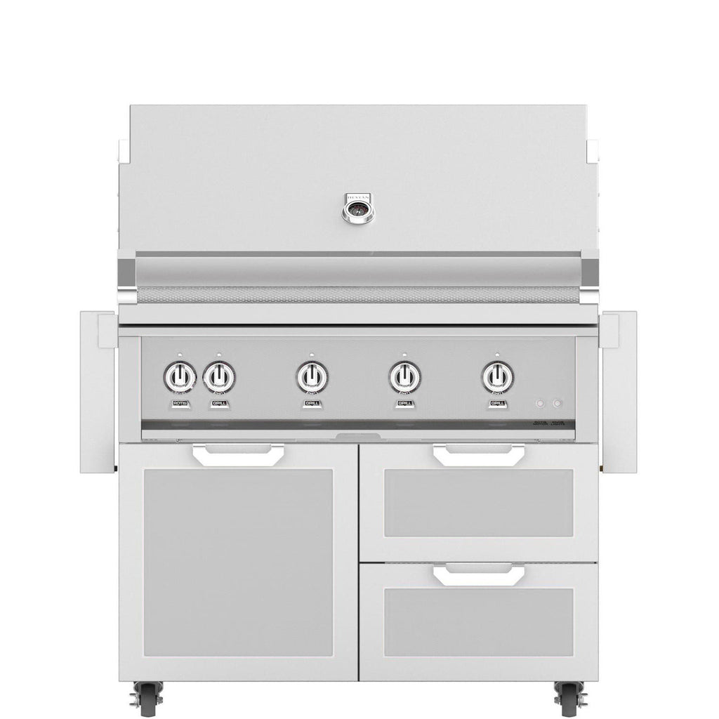 Hestan 42-inch freestanding gas grill with stainless front and control panel