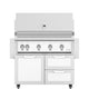 Hestan 42-inch freestanding gas grill with stainless control panel and side doors
