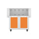 Hestan GCD30 double door cart with two orange cabinet doors, stainless frame and toe wheels