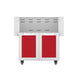 Hestan GCD30 double door cart with two red cabinet doors, stainless frame and wheels
