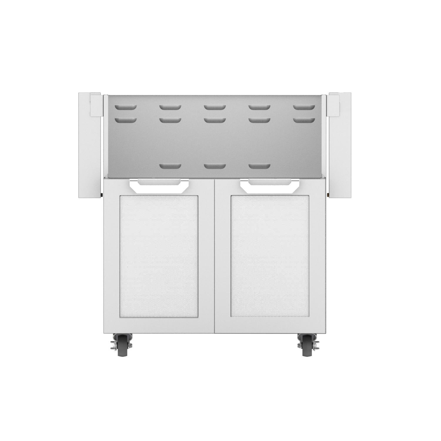Hestan GCD30 double door cart with two front cabinet doors, stainless frame and toe wheels