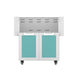 Hestan GCD30 double door cart with two turquoise cabinet doors, stainless frame and wheels