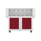 Double-door outdoor cart with burgundy cabinet doors and vented handle panel