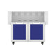 Double-door outdoor cart with deep blue cabinet doors and vented handle panel