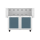 Double-door outdoor cart with slate-blue cabinet doors and vented handle panel