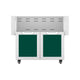 Hestan double-door grill cart with two dark green cabinet doors and vented top