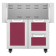 Double drawer and door cart with two open drawers, burgundy panels, white frame