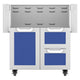Double drawer and door cart with two open drawers, blue panels, white frame