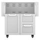 Stainless steel cart with two drawers and two-door cabinet, vented upper backsplash
