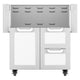 Stainless steel cart with white drawers and two-door cabinet, open top storage bins