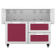 Double drawer and door cart with two maroon drawers and two white handles