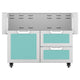 42-inch double drawer and door cart with teal drawer fronts and cabinet doors