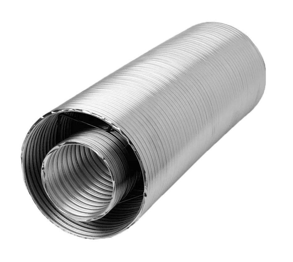 Flexible direct vent duct with silver metal outer wrap and inner coil, 5x8 in