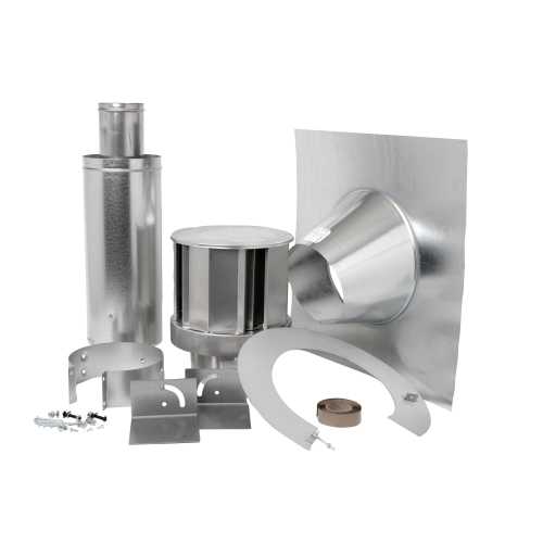 Stainless steel direct vent roof terminal kit with roof flashing, components, and collar