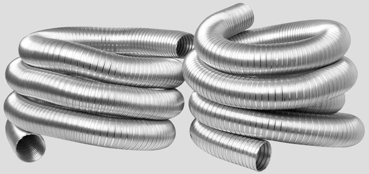 Double-ply aluminum vent liner kit with two corrugated flexible duct sections and outlets