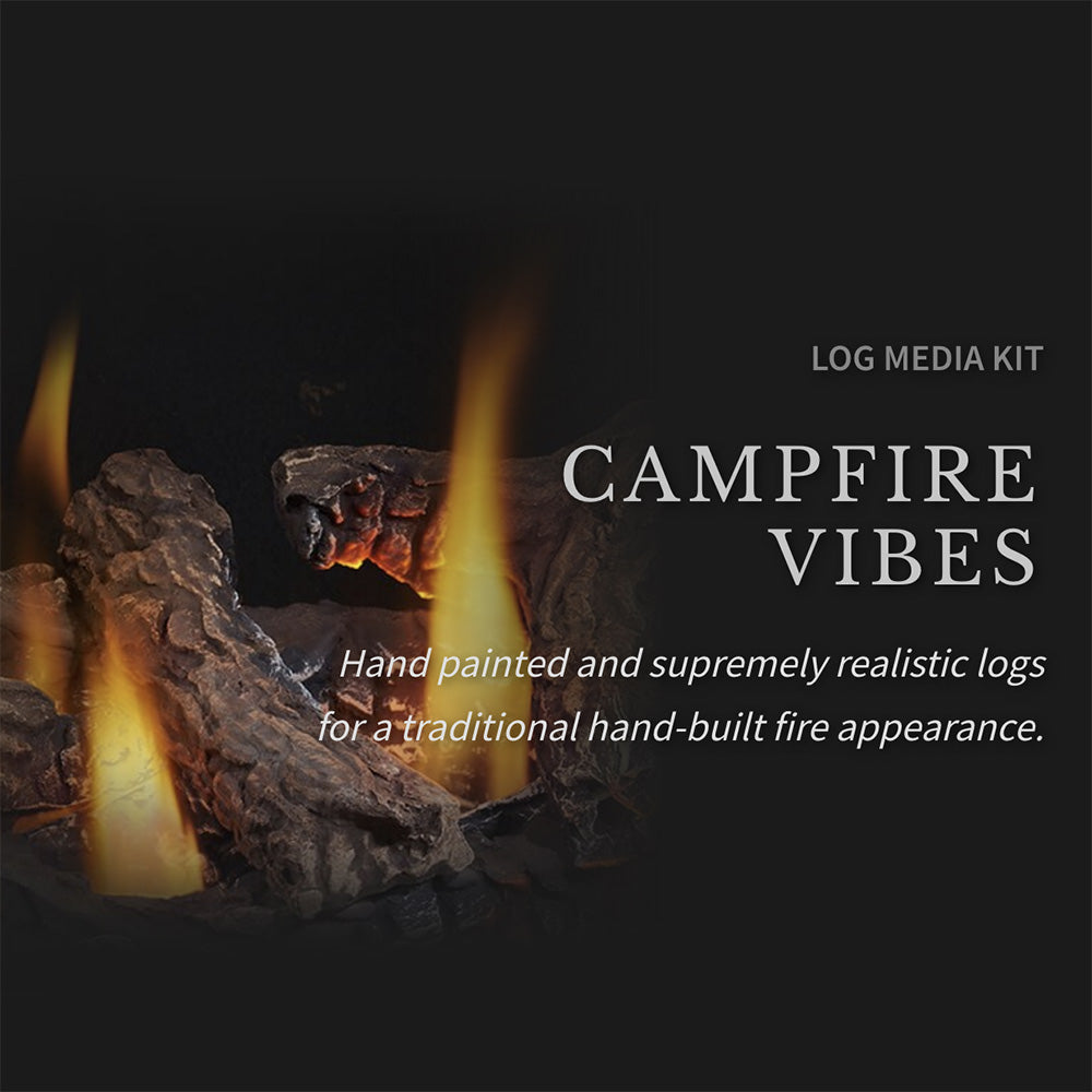 Gas log media kit with hand-painted style logs and multiple burning flames