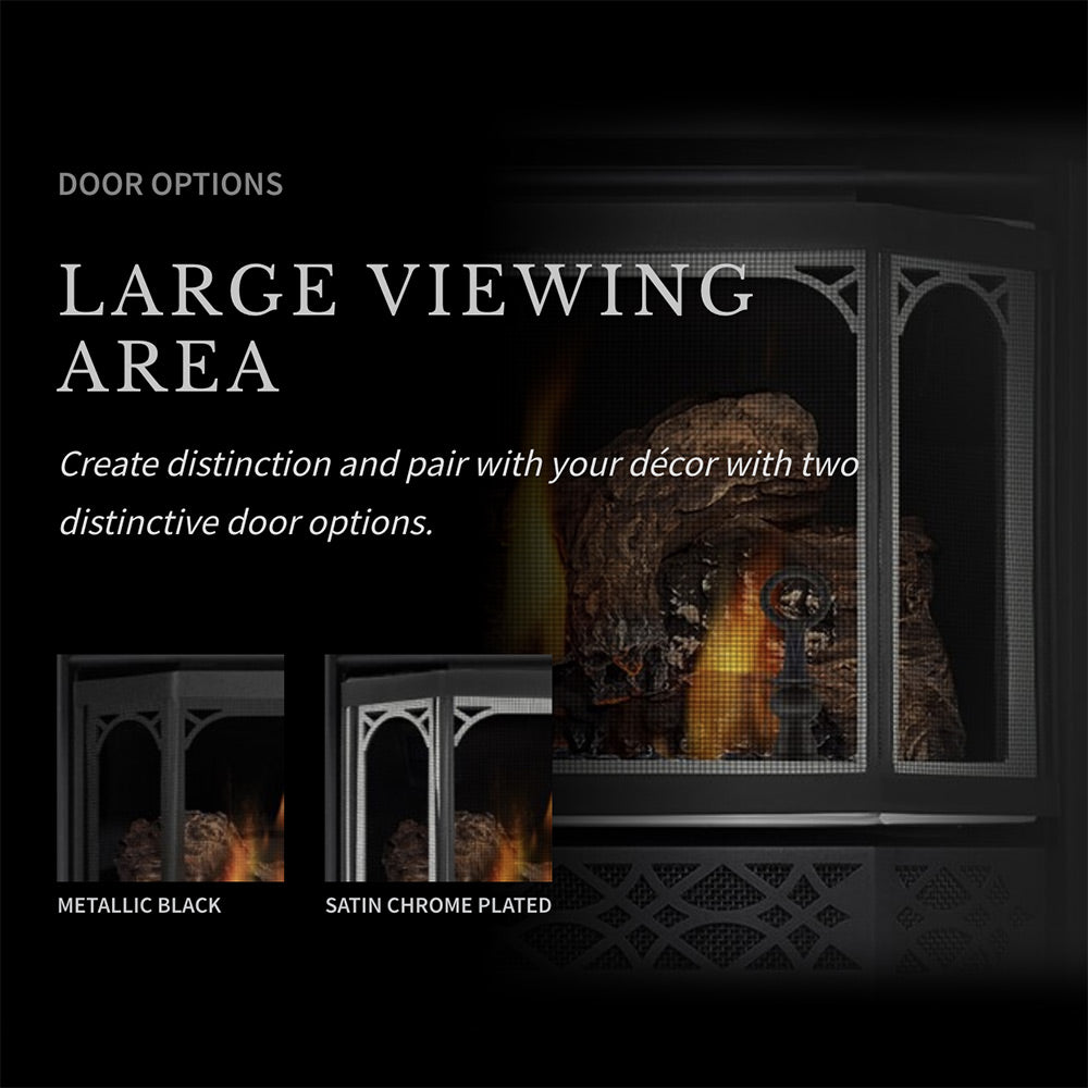 Gas stove front with large viewing area and door option panels (2 styles)