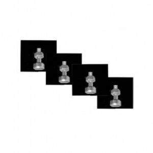 Gas stove leveling and securing kit with black mounting blocks and silver bolts