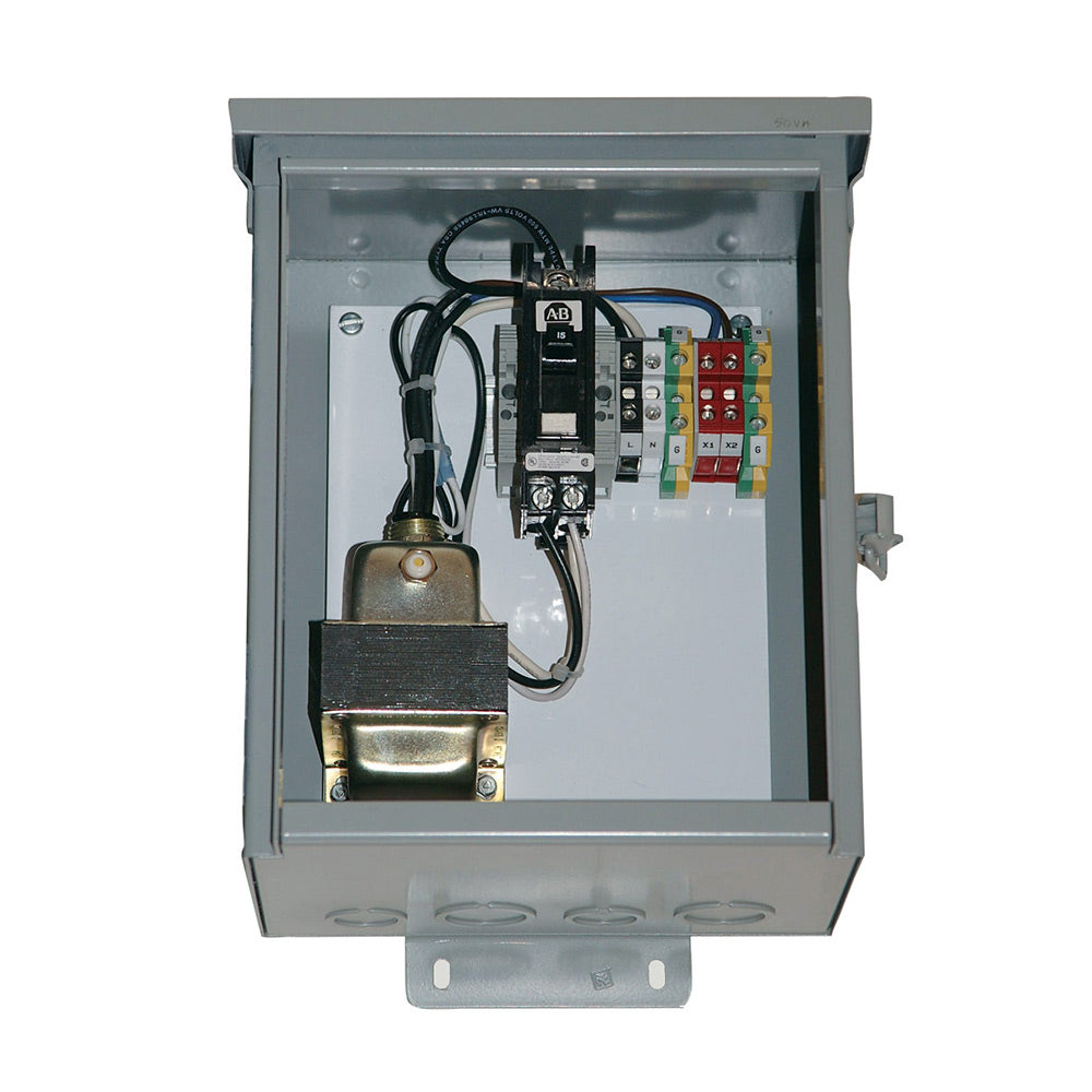 Electronic ignition control box and wiring inside a stainless steel burner housing