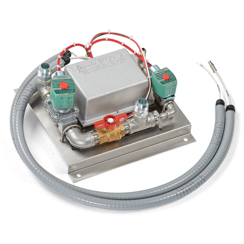 Stainless steel gas fire pit burner assembly with ignition controls and hoses