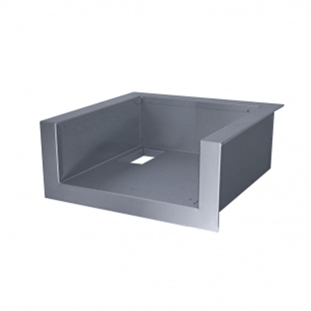 Gray metal griddle liner insert with open top and side walls