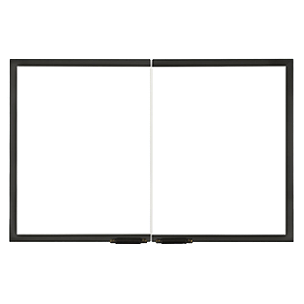 Cabinet-style gasketed glass doors with black frame and two hinged panels
