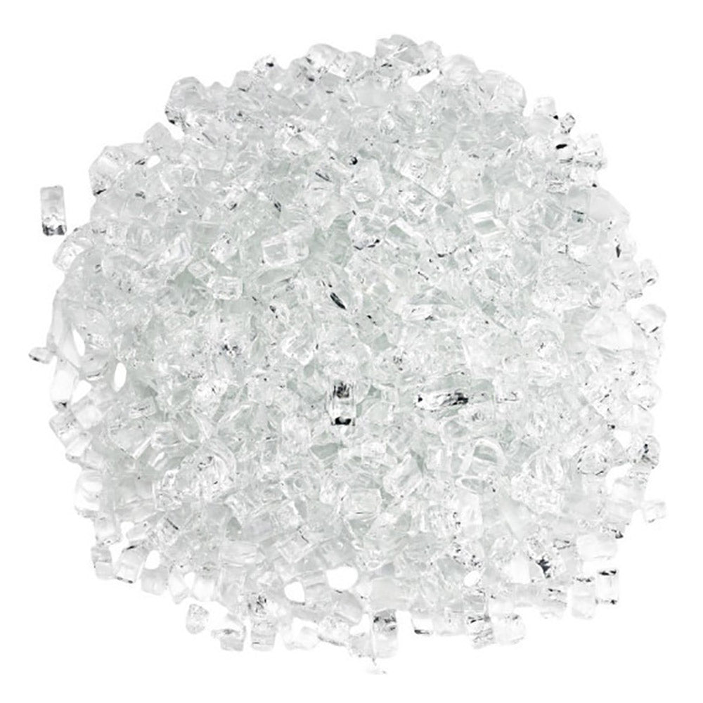 Monessen diamond fire glass stones, clear transparent crushed glass pile