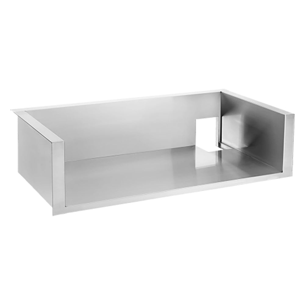 Metal insulating grill liner insert with rectangular open cavity and side walls