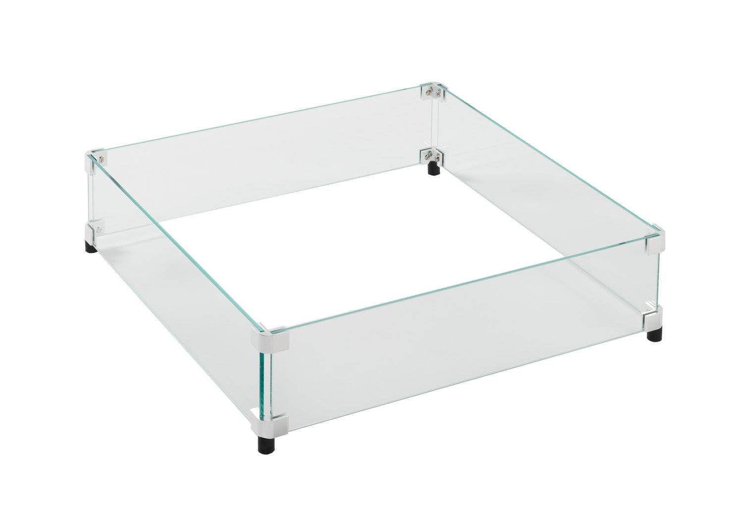 Square clear glass wind guard with metal corner posts, 17.6x17.6 inch
