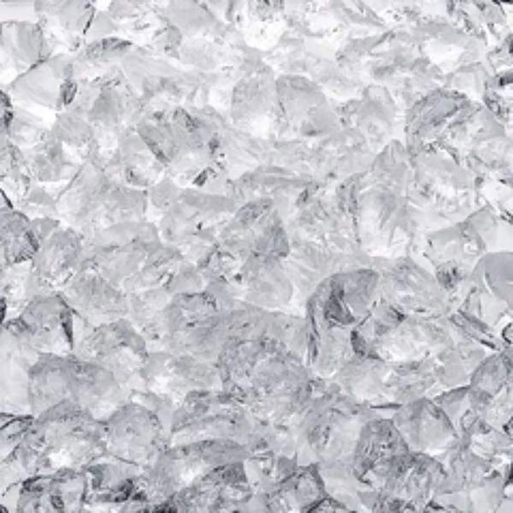 Large crushed diamond crystal glass media, clear and silver shards