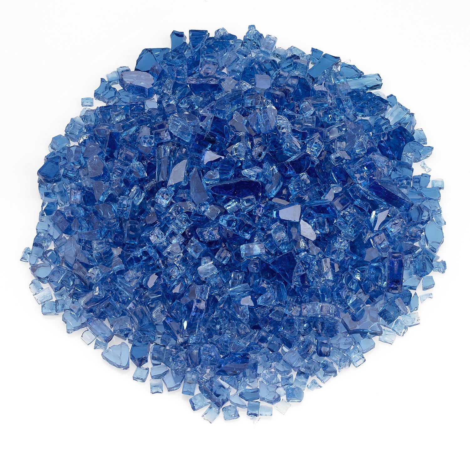 Cobalt blue fire glass chunks, mixed sizes in a pile
