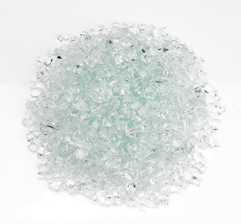 Ice blue and clear fire glass crystals, mixed chunks for fire pits and burners