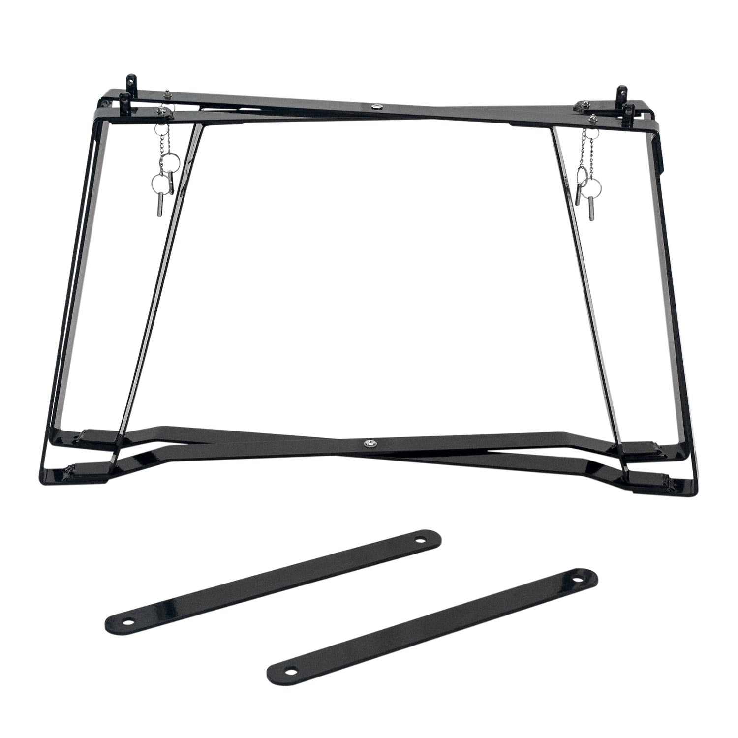 Black folding metal stand frame with hanging hooks for oval ceramic grill
