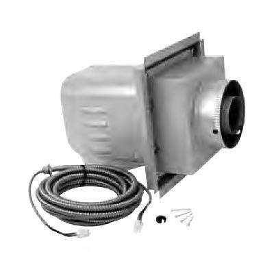 Metallic gas power vent terminal kit with round flue outlet and coiled black cable.