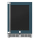 Hestan GRG24 outdoor built-in refrigerator with dark door panel and stainless hinges; slate blue