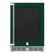 Hestan GRG24 outdoor built-in refrigerator with dark door panel and stainless hinges; green