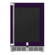 Hestan GRG24 outdoor built-in refrigerator with dark door panel and stainless hinges; purple