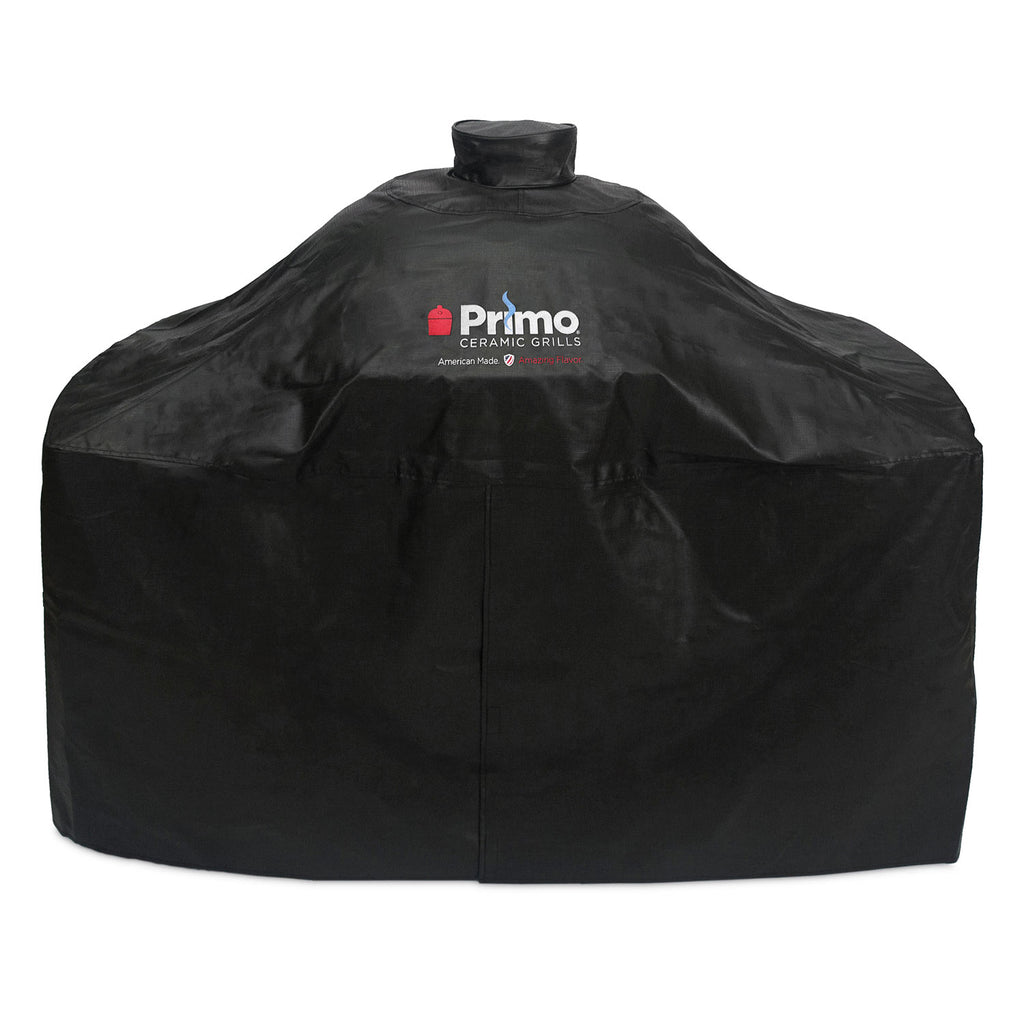 Black vinyl grill cover for oval JR 200 on cart, with logo and fitted base