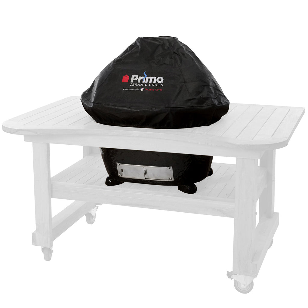 Vinyl grill cover for oval built-in grill, black, with Primo logo
