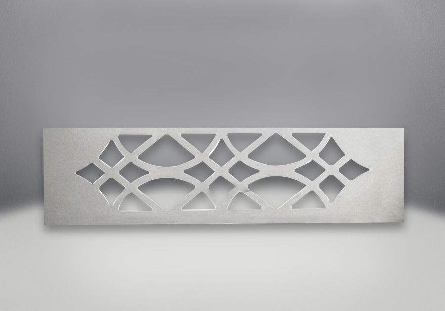 Ornamental chrome trivet with crosshatched lattice cutout pattern