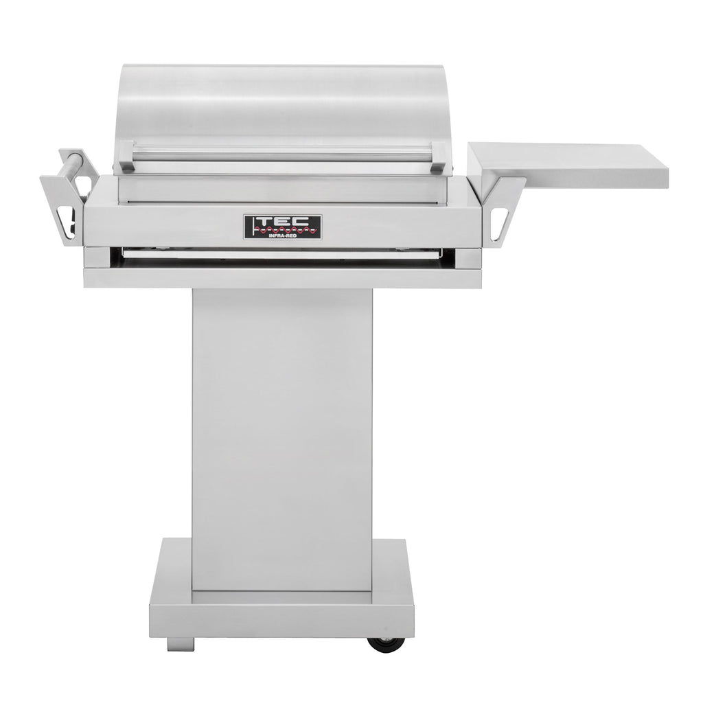 Stainless steel right-side shelf with front control panel label