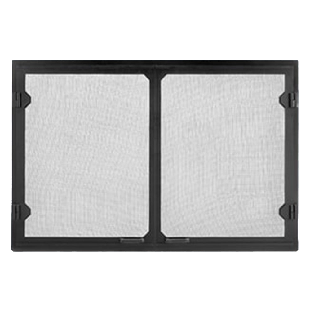 Black cabinet style mesh doors with two rectangular mesh panels